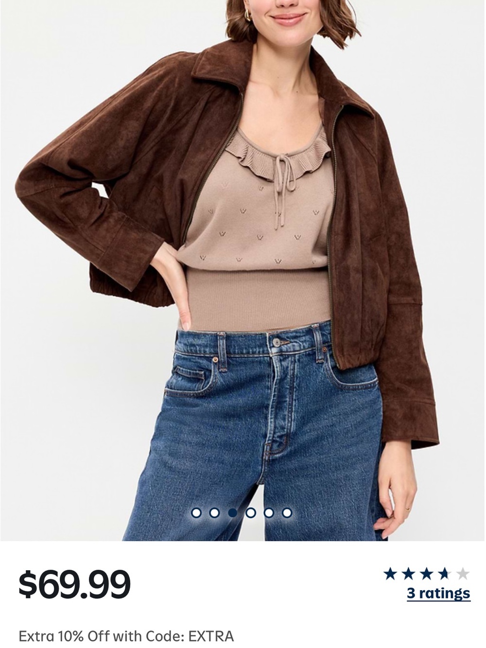 Old navy Brown Suede Zip-Front Cropped Jacket in medium tall
